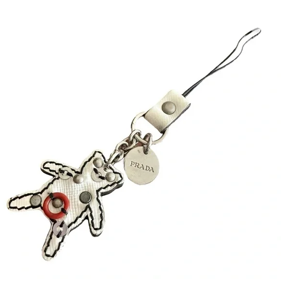 Authentic PRADA White Leather Bear Keychain Bag Charm - Picture 5 of 8